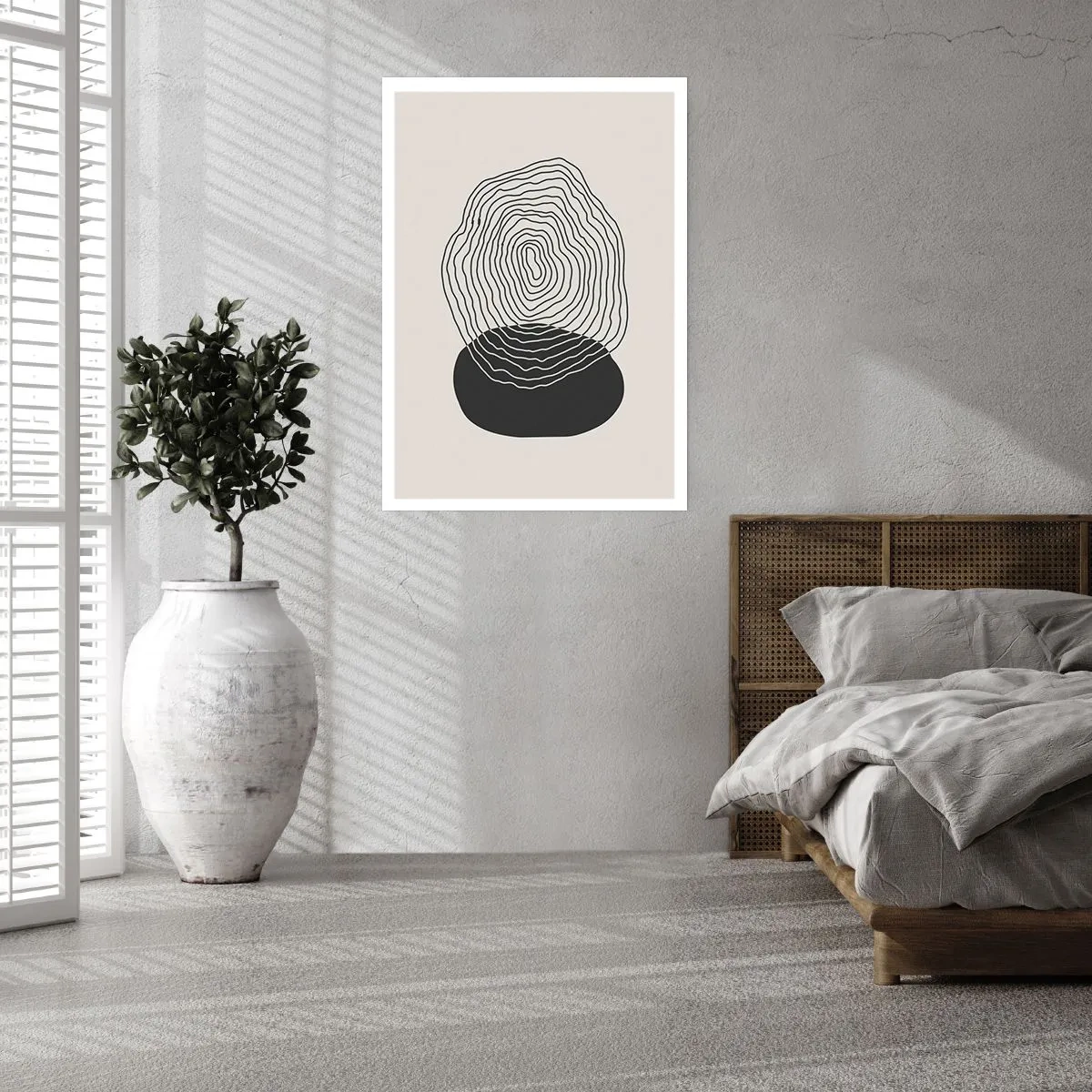 Plakat - Czarne linie tworzące abstrakcyjną formę na jasnym tle - 50x70cm - Trwanie i drganie - Nowoczesna dekoracja ścienna do salonu, kuchni i sypialni ARTTOR