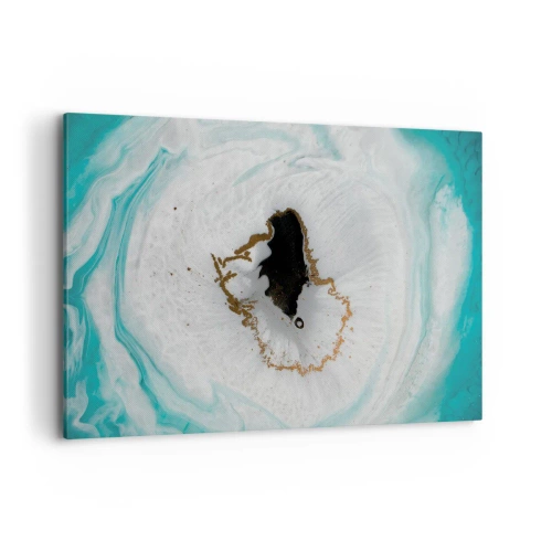 Obraz na płótnie - Abstrakcyjny motyw geody w odcieniach turkusu, bieli i złota - 100x70cm - Wniknąć do wnętrza - Nowoczesna dekoracja ścienna do salonu, kuchni i sypialni ARTTOR