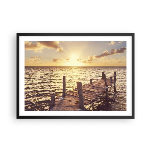 Plakat w czarnej ramie - Drewniany pomost prowadzący w stronę zachodu słońca - 70x50cm - Złota kraina łagodności - Nowoczesna dekoracja ścienna do salonu i sypialni ARTTOR