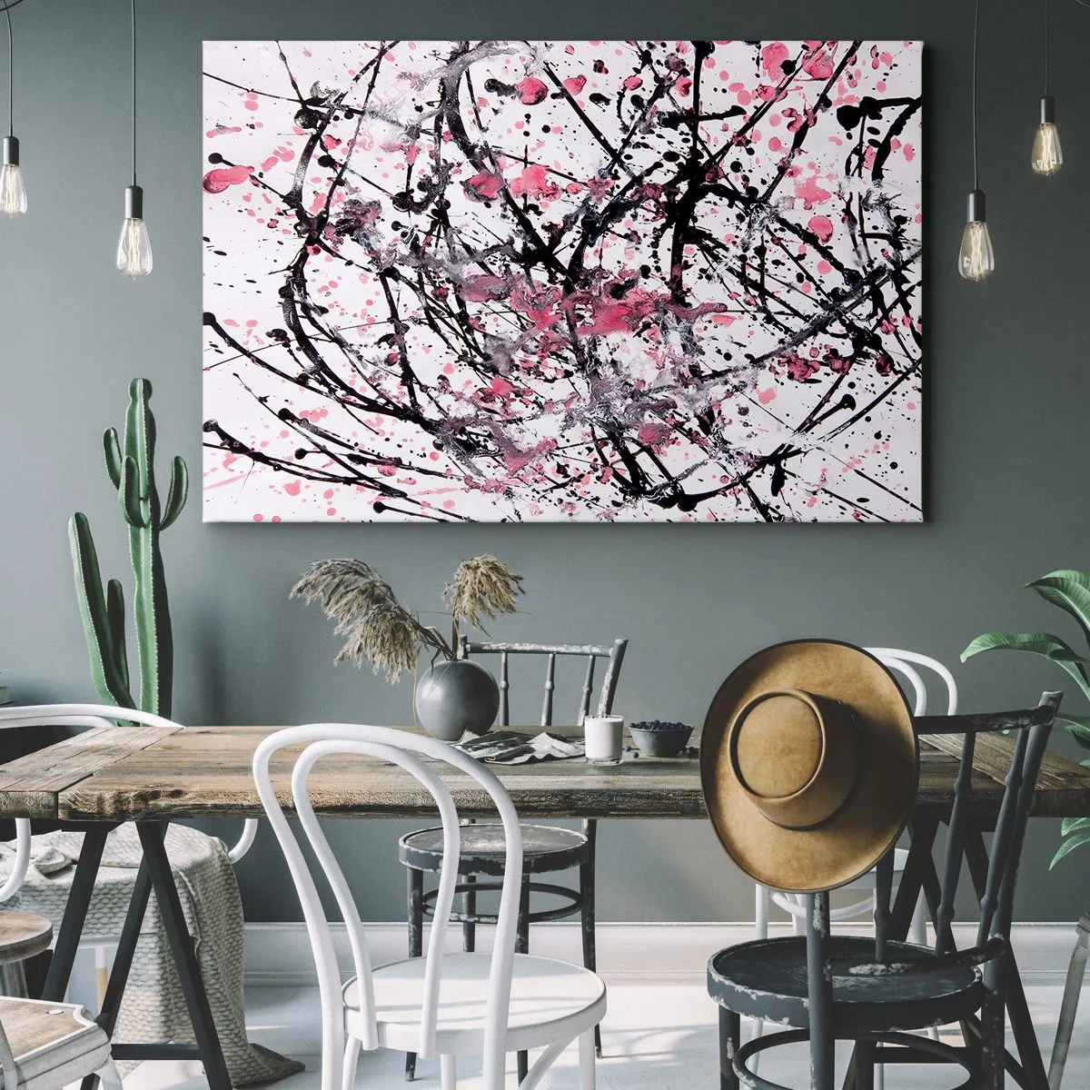 Obraz na płótnie - Abstrakcyjny wzór w odcieniach różu, czerni i bieli - 70x50cm - Ulotna natura życia - Nowoczesna dekoracja ścienna do salonu i sypialni ARTTOR