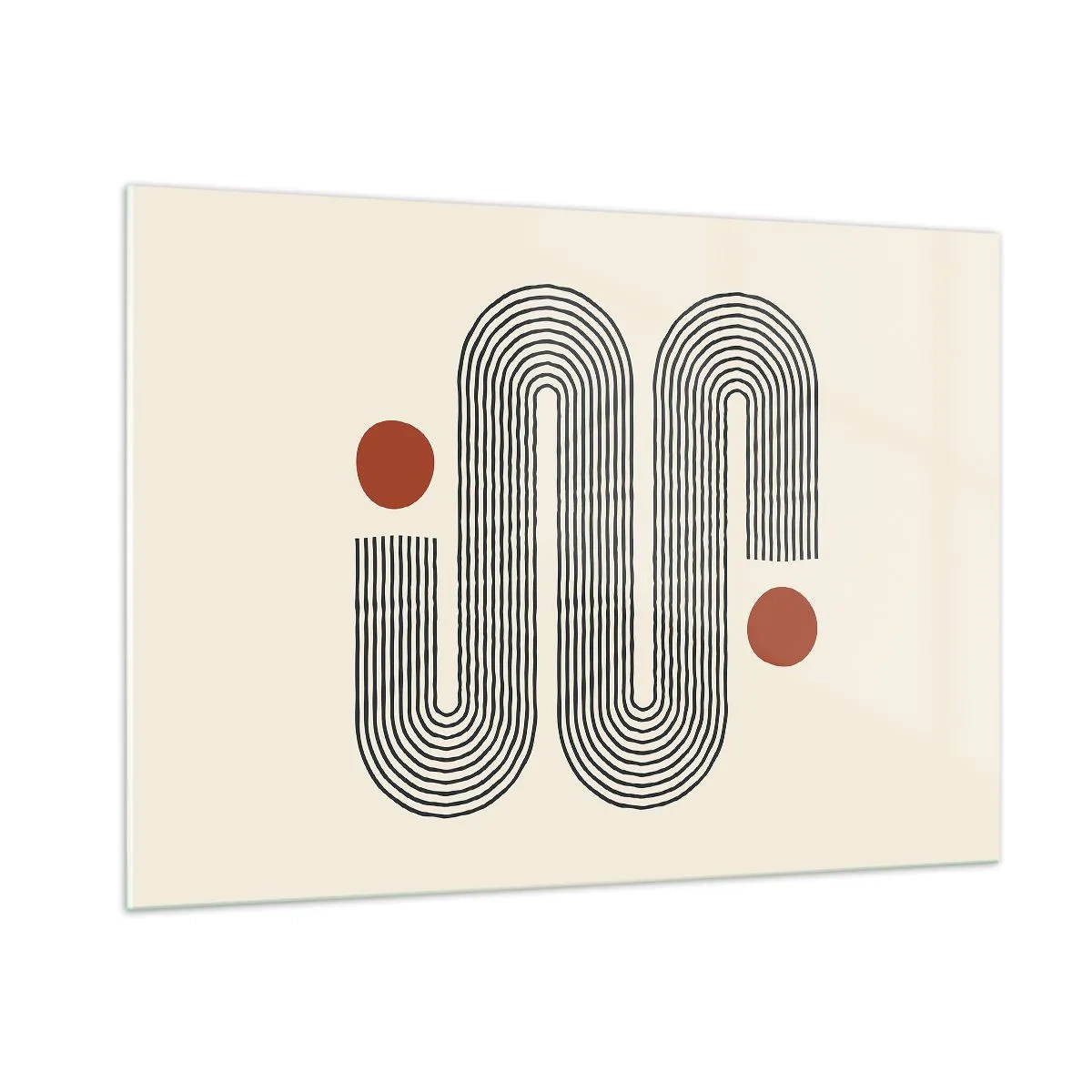 Obraz na szkle - Minimalistyczny wzór linii z czerwonymi kropkami - 100x70cm - Od początku do końca - Nowoczesna dekoracja ścienna do salonu, kuchni i sypialni ARTTOR