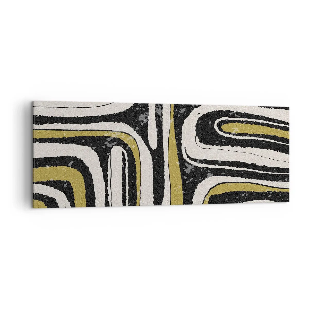 Obraz na płótnie - Abstrakcyjny wzór w czerni, bieli i złocie - 140x50cm - Kompozycja: trakty i zaułki - Nowoczesna dekoracja ścienna do salonu i sypialni ARTTOR