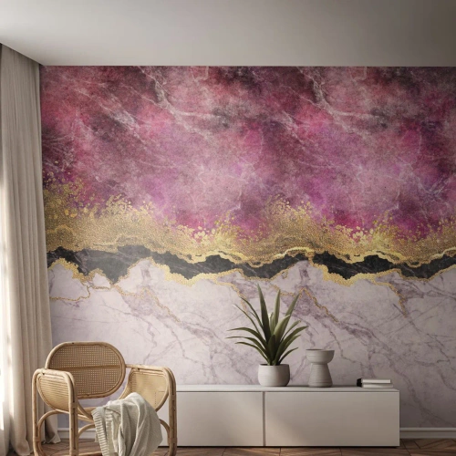 Fototapeta Standard Eco - Abstrakcyjna kompozycja marmuru i złota z fioletem - 100x70cm - Na granicy - Nowoczesna dekoracja ścienna do salonu i sypialni ARTTOR