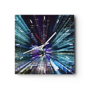 Zegar ścienny - Dynamiczny widok miasta nocą z efektem świetlnym - 30x30cm - Przejście w nadprzestrzeń - Nowoczesna dekoracja ścienna do salonu i sypialni ARTTOR