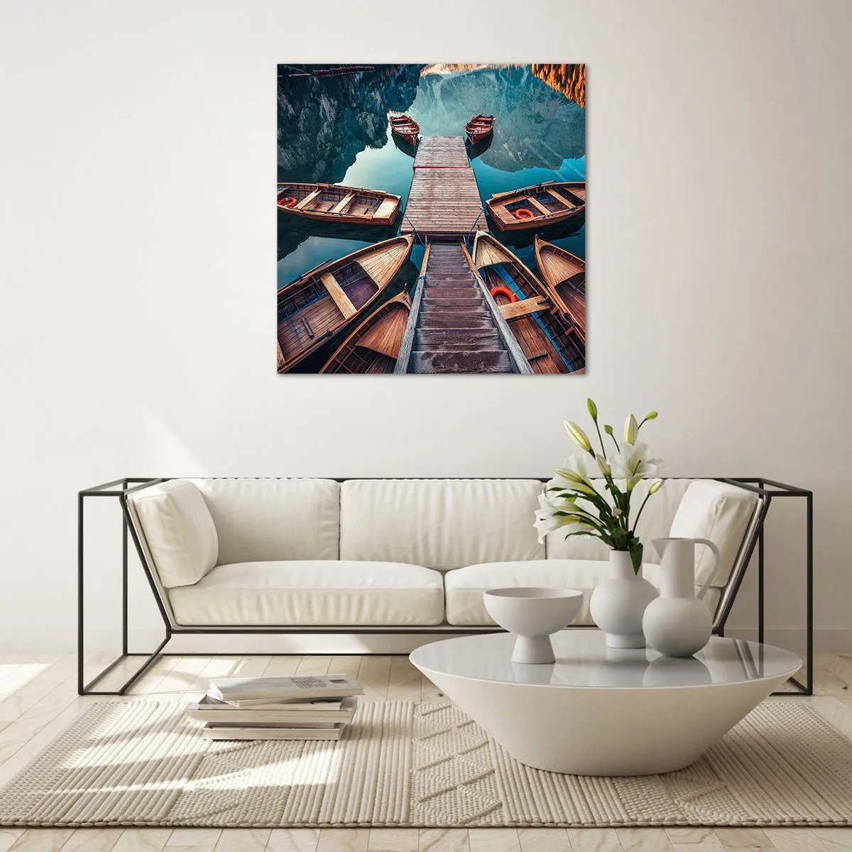 Obraz na szkle - Czekam na przystani - 70x70 cm