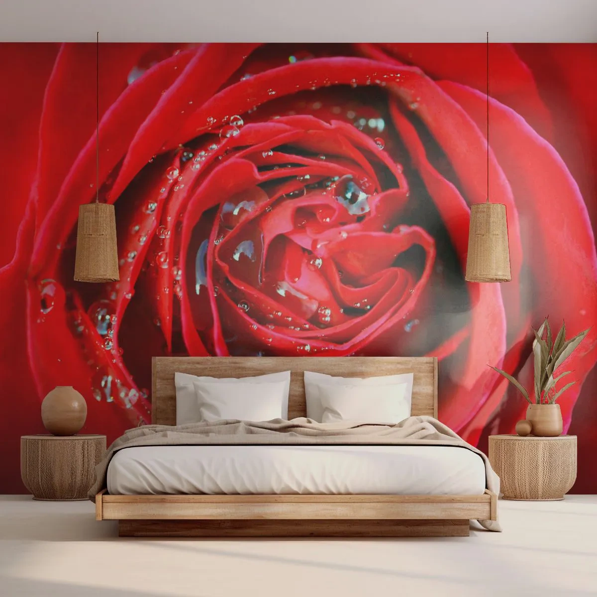 Fototapeta Premium Sand - W kroplach rosy - Kwiaty, Czerwona Róża, Miłość - 100x70 cm