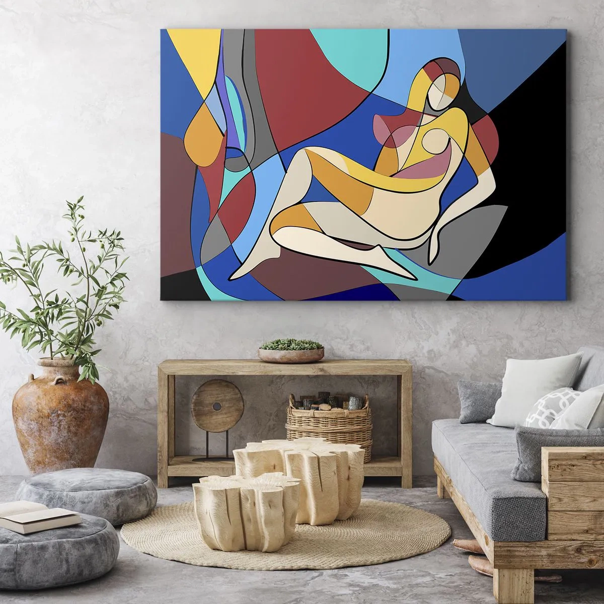Obraz na płótnie - Kolorowy akt w stylu kubistycznym - 70x50cm - Kubistyczny akt - Nowoczesna dekoracja ścienna do salonu i sypialni ARTTOR