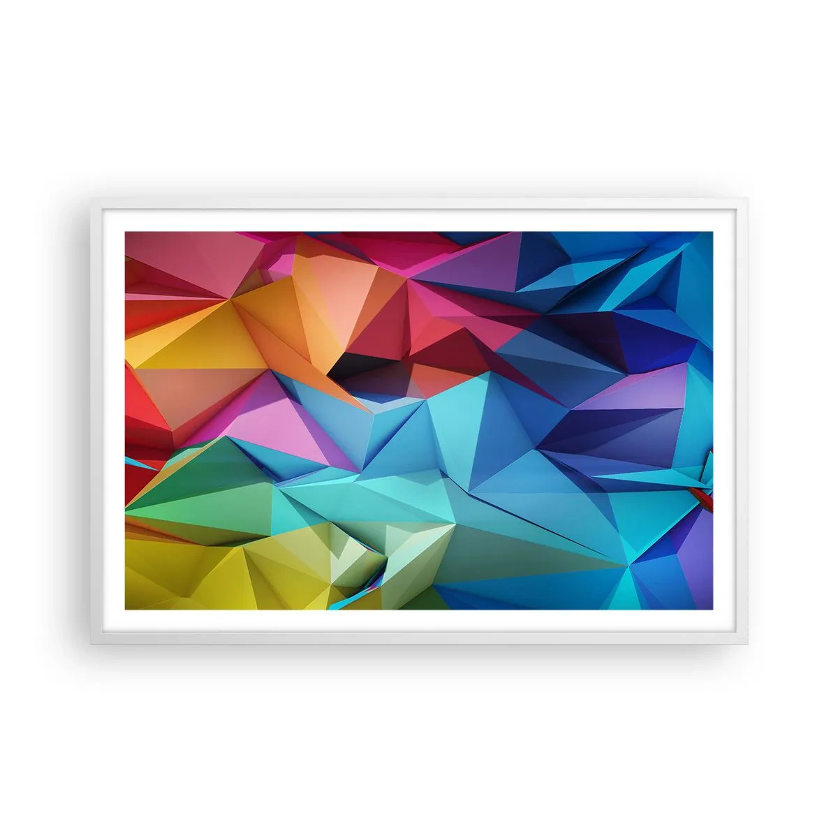 Plakat w białej ramie - Tęczowe origami - 91x61 cm