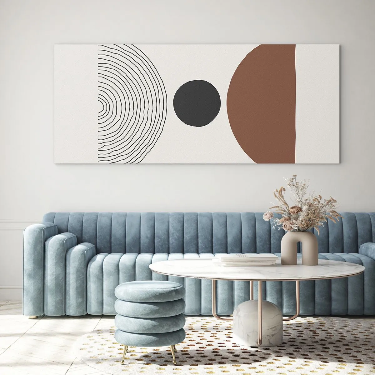 Obraz na szkle - Abstrakcyjne figury geometryczne w ciepłych barwach - 120x50cm - W centrum uwagi - Nowoczesna dekoracja ścienna do salonu i sypialni ARTTOR