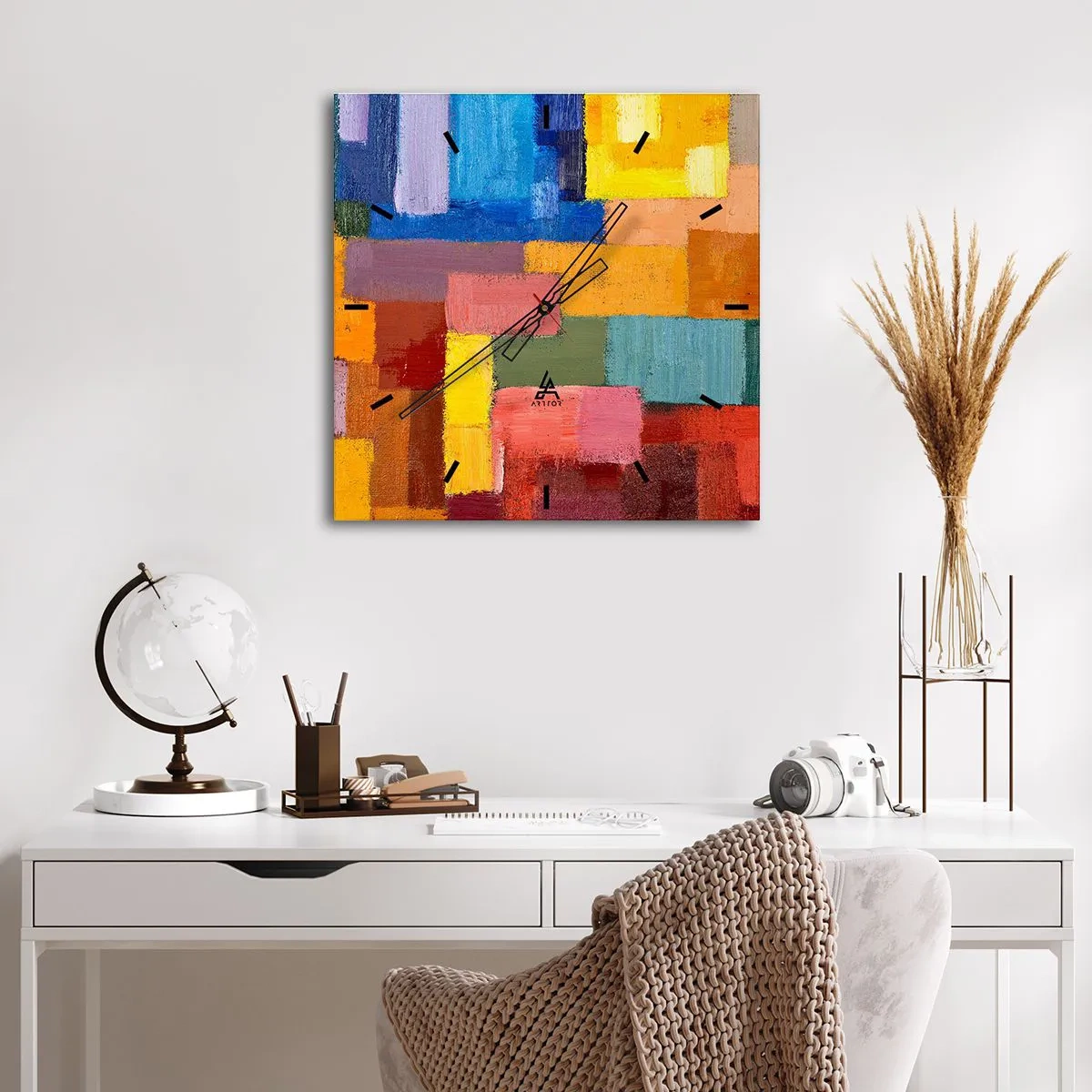 Zegar ścienny - Kolorowe abstrakcyjne prostokąty w różnych odcieniach - 30x30cm - Każdy inny, wszystkie barwne - Nowoczesna dekoracja ścienna do salonu i sypialni ARTTOR