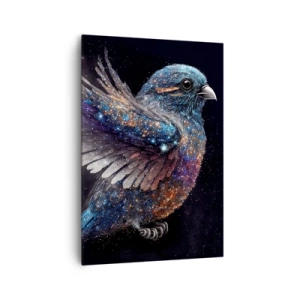 Obraz na płótnie - Wróbel w kosmicznym stylu z diamentowym połyskiem - 70x100cm - Diamentowy wróbel - Nowoczesna dekoracja ścienna do salonu i sypialni ARTTOR