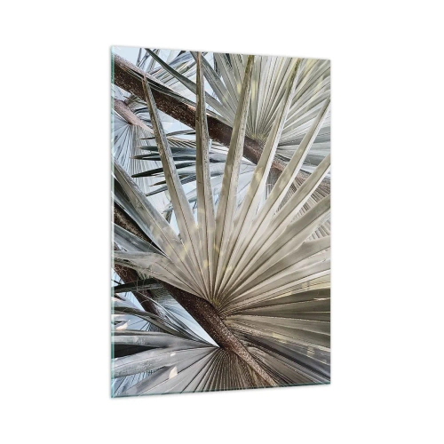 Obraz na szkle - Liście palmowe w jasnym świetle dziennym - 50x70cm - Wachlarze w tropikach - Nowoczesna dekoracja ścienna do salonu, kuchni i sypialni ARTTOR