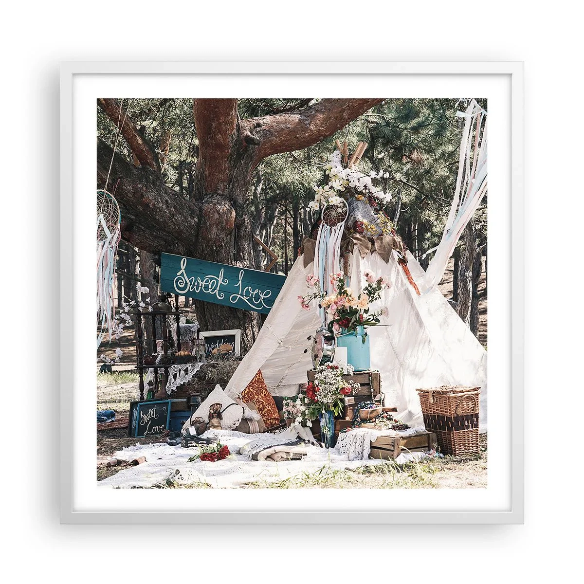 Plakat w białej ramie - Make love… - 60x60 cm