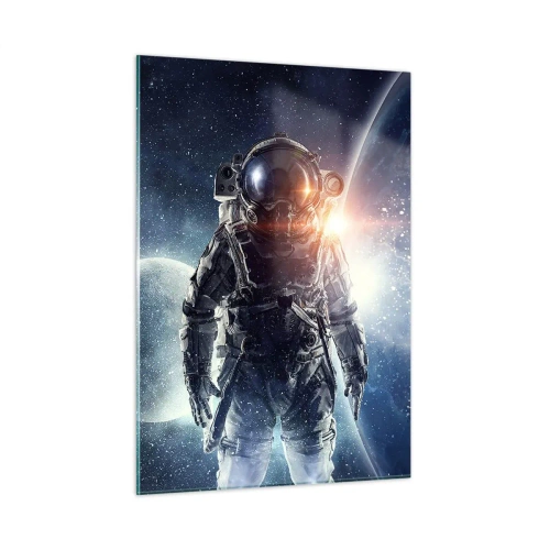 Obraz na szkle - Astronauta na tle planet i gwiazd - 50x70cm - Kosmiczna przygoda - Nowoczesna dekoracja ścienna do salonu, kuchni i sypialni ARTTOR