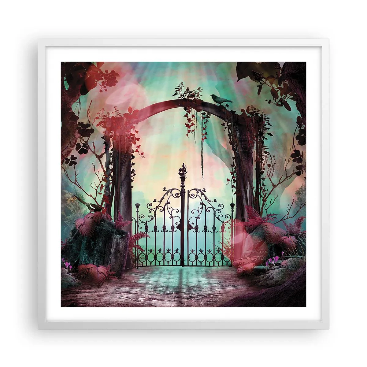 Plakat w białej ramie - Tajemniczy ogród - 60x60 cm