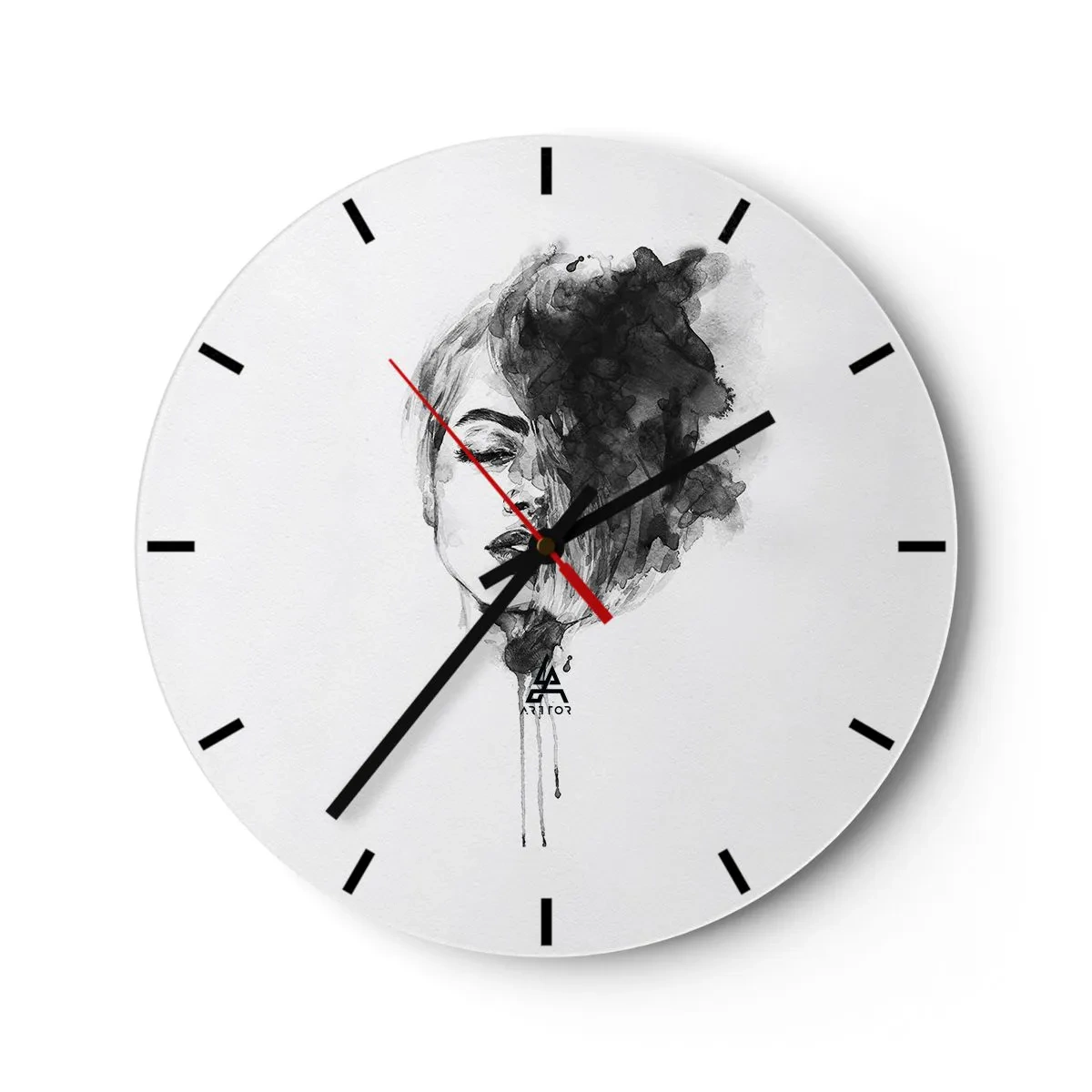 Zegar ścienny - Czarno-biała akwarela kobiecej twarzy z efektem dymu - 30x30cm - O czym marzy dziewczyna - Nowoczesna dekoracja ścienna do salonu, kuchni i sypialni ARTTOR