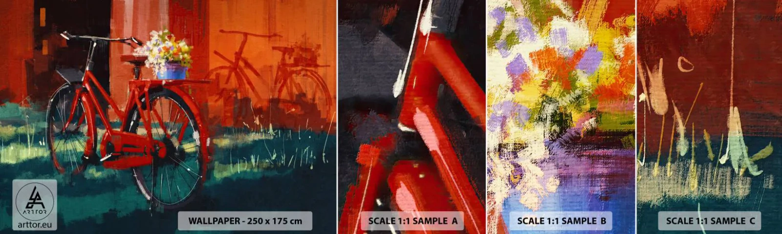 Fototapeta Próbka Samoprzylepna Deluxe Sticker - I want to ride my bicycle - Rower Vintage, Kwiaty W Doniczce, Podróż - 100x30 cm