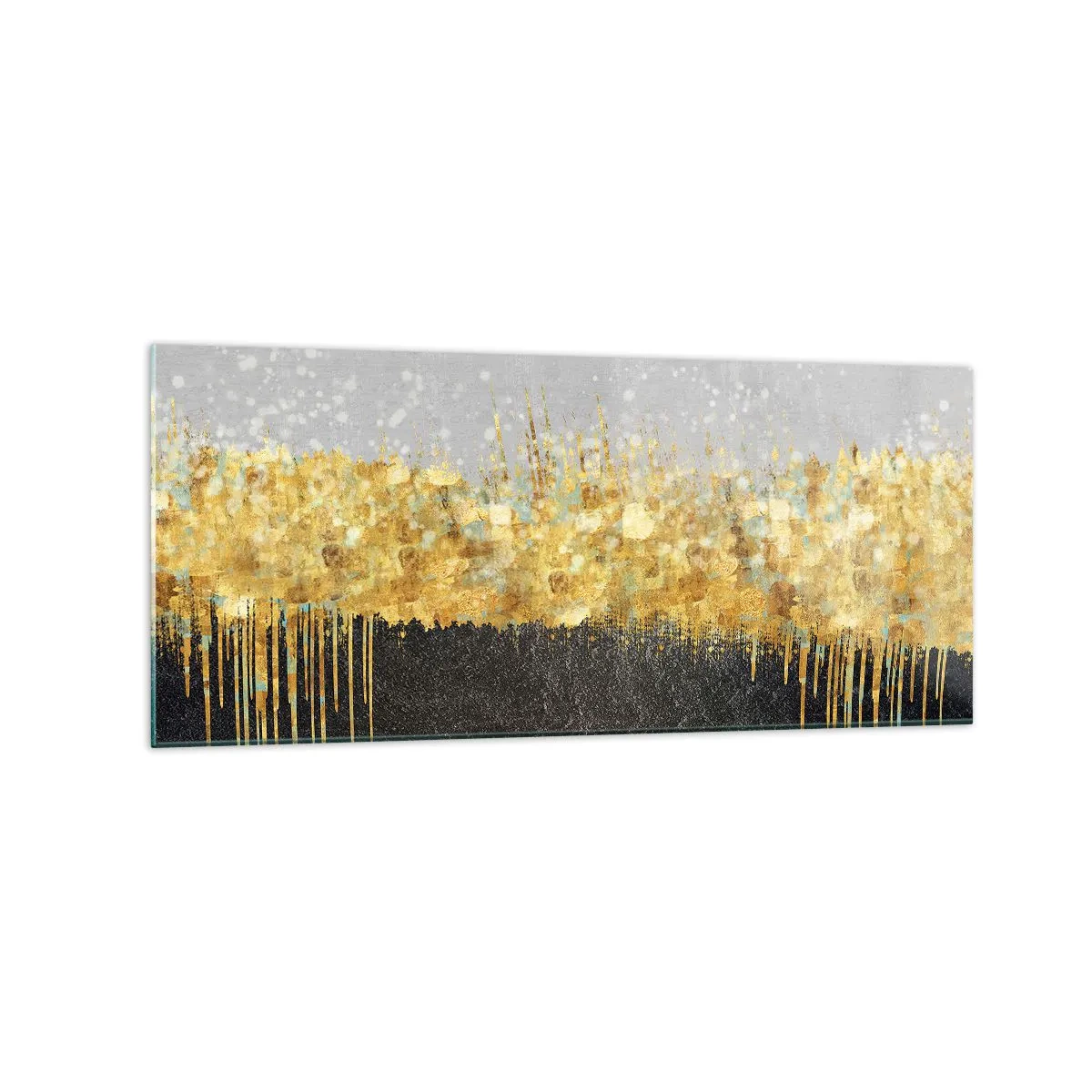 Obraz na szkle - Abstrakcyjna kompozycja w odcieniach złota i czerni - 120x50cm - W głąb i ku górze - Nowoczesna dekoracja ścienna do salonu i sypialni ARTTOR
