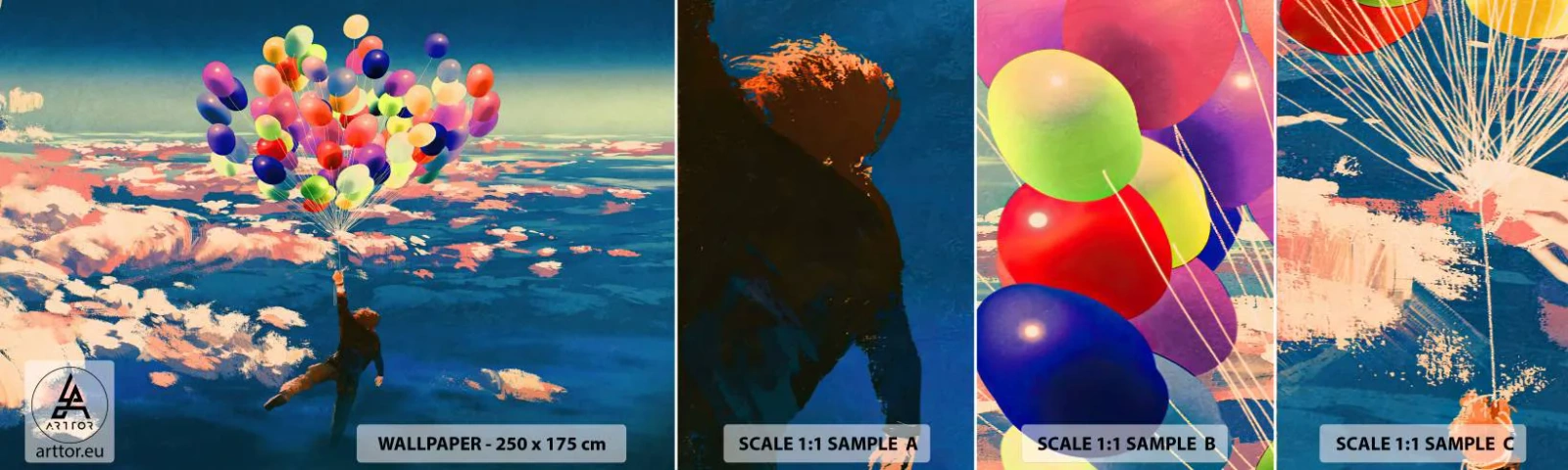 Fototapeta Próbka Standard Eco - Spełnione marzenie dzieciństwa - Dla Dzieci, Kolorowe Balony, Abstrakcja - 100x30 cm