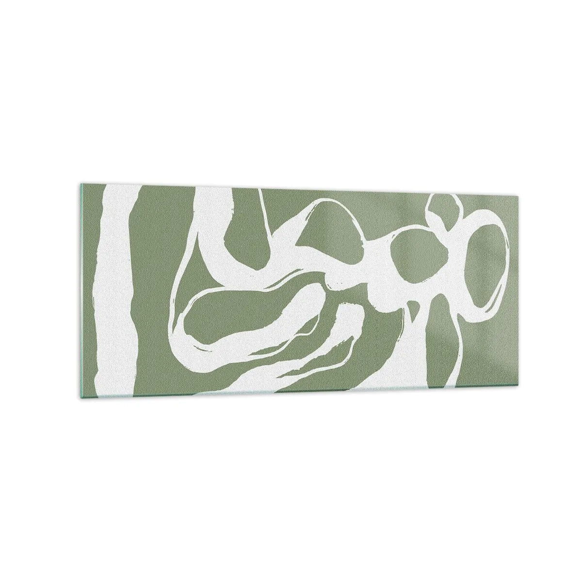 Obraz na szkle - Organiczne kształty w bieli na zielonym tle - 120x50cm - Wołanie przestrzeni - Nowoczesna dekoracja ścienna do salonu i sypialni ARTTOR