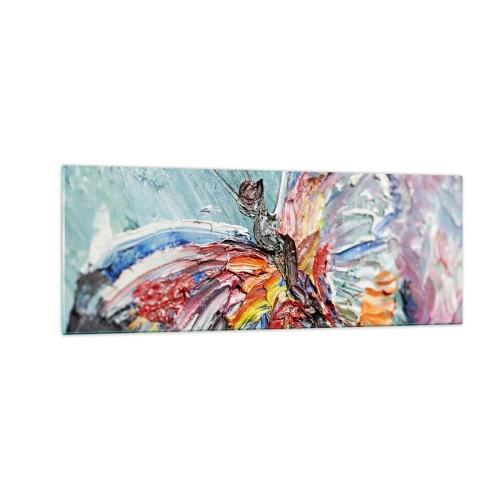 Obraz na szkle - Kolorowy motyl w stylu impasto na pastelowym tle - 140x50cm - Pomalowany przez naturę - Nowoczesna dekoracja ścienna do salonu i sypialni ARTTOR