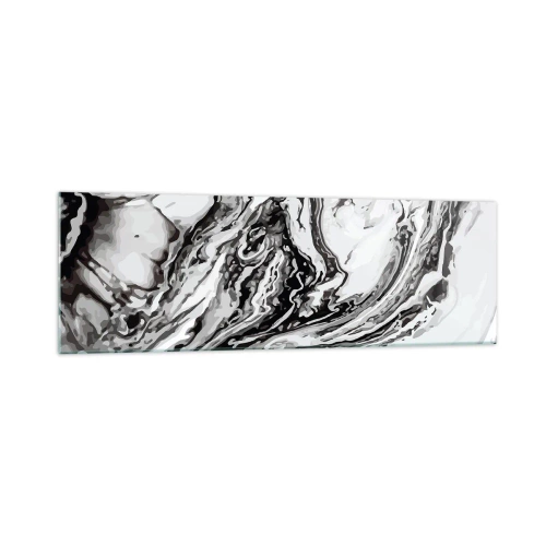 Obraz na szkle - Abstrakcyjny marmurkowy wzór w czerni i bieli - 160x50cm - Na poczatku był chaos - Nowoczesna dekoracja ścienna do salonu i sypialni ARTTOR