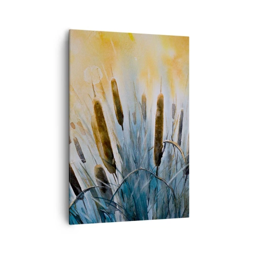 Obraz na płótnie - Malownicze trzciny w promieniach słońca - 70x100cm - Chłód wody, słońca żar - Nowoczesna dekoracja ścienna do salonu i sypialni ARTTOR