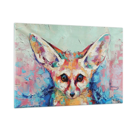Obraz na szkle - Colorful portrait of a fox with expressive eyes and bold brushstrokes - 120x80cm - Jesteście na mnie gotowi? - Nowoczesna dekoracja ścienna do salonu, kuchni i sypialni ARTTOR
