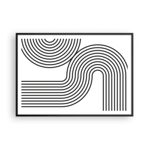 Plakat w czarnej ramie - Abstrakcyjny obraz z czarnymi liniami tworzącymi geometryczne wzory na białym tle - 100x70cm - Na zakręcie - Nowoczesna dekoracja ścienna do salonu i sypialni ARTTOR