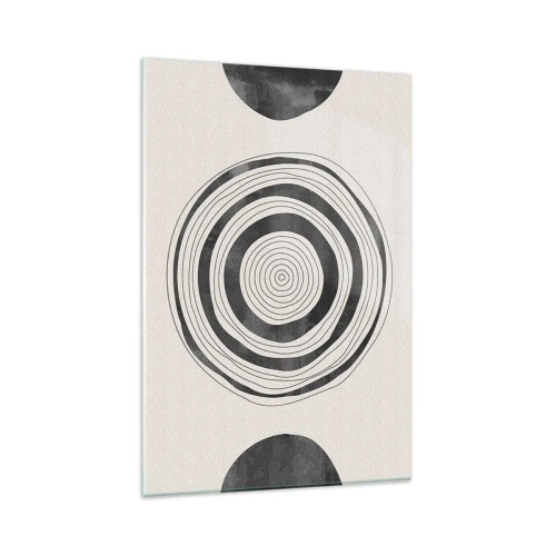 Obraz na szkle - Minimalistyczne czarno-białe okręgi na jasnym tle - 80x120cm - Ważne to co pomiędzy - Nowoczesna dekoracja ścienna do salonu i sypialni ARTTOR