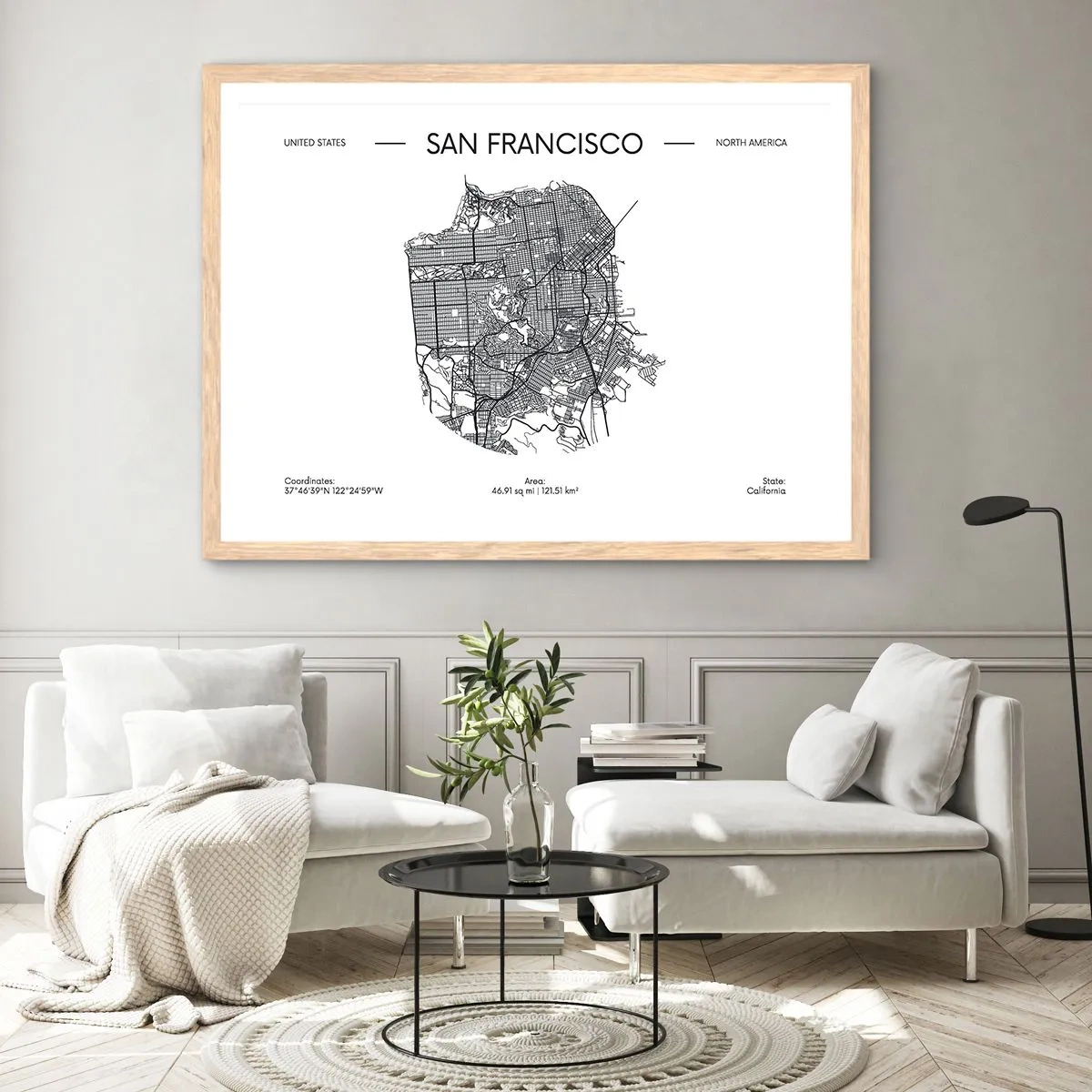 Plakat w ramie jasny dąb - Anatomia San Francisco - 50x40 cm
