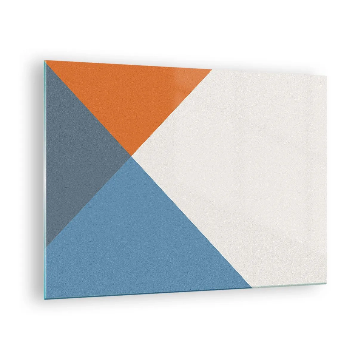 Obraz na szkle - Geometryczna kompozycja z kolorowymi trójkątami - 70x50cm - Pod kątem… - Nowoczesna dekoracja ścienna do salonu i sypialni ARTTOR