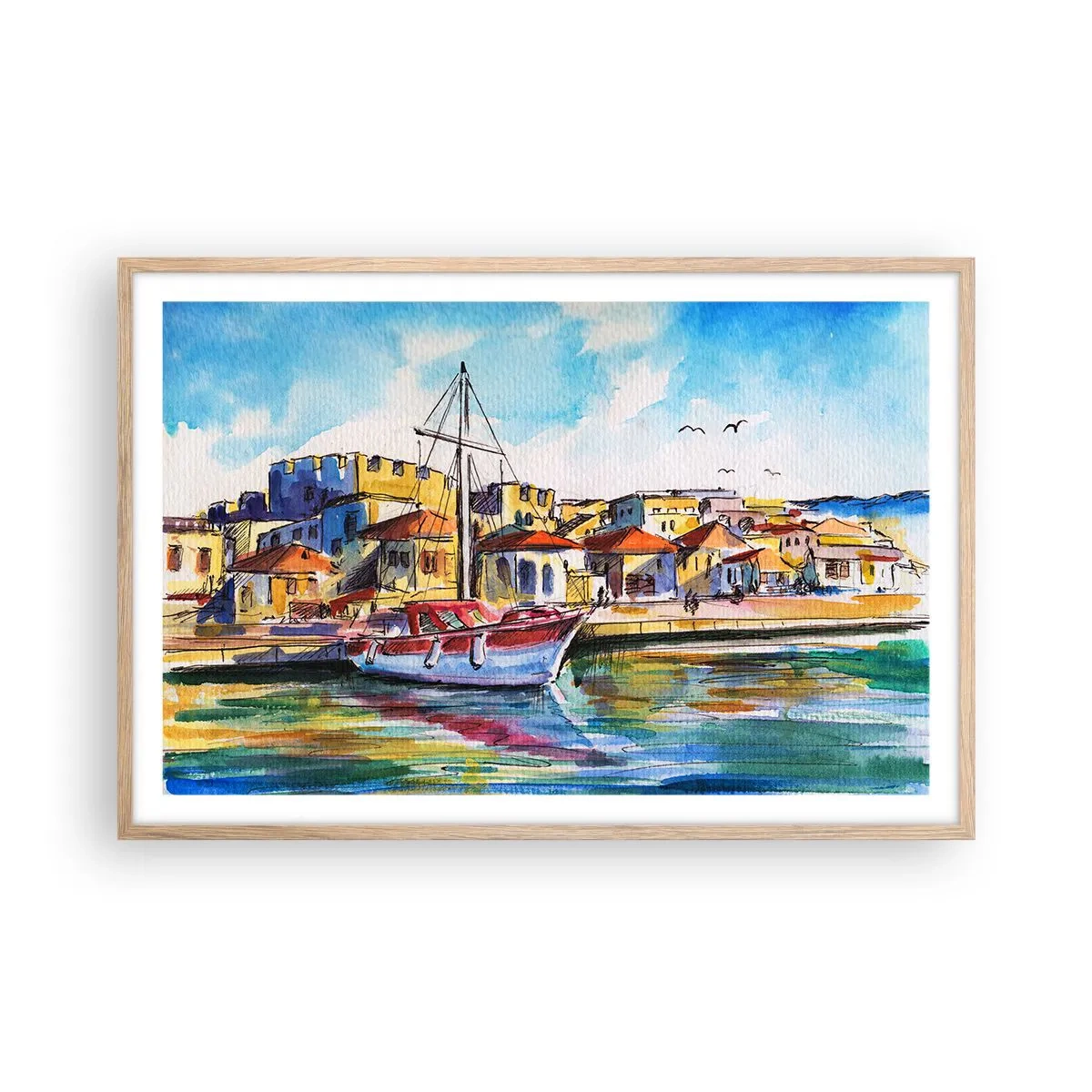 Plakat w ramie jasny dąb - Tęczowe popołudnie - 91x61 cm