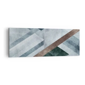 Obraz na płótnie - Geometryczne formy w chłodnych odcieniach błękitu i brązu - 140x50cm - Wyszukana elegancja geometrii - Nowoczesna dekoracja ścienna do salonu i sypialni ARTTOR