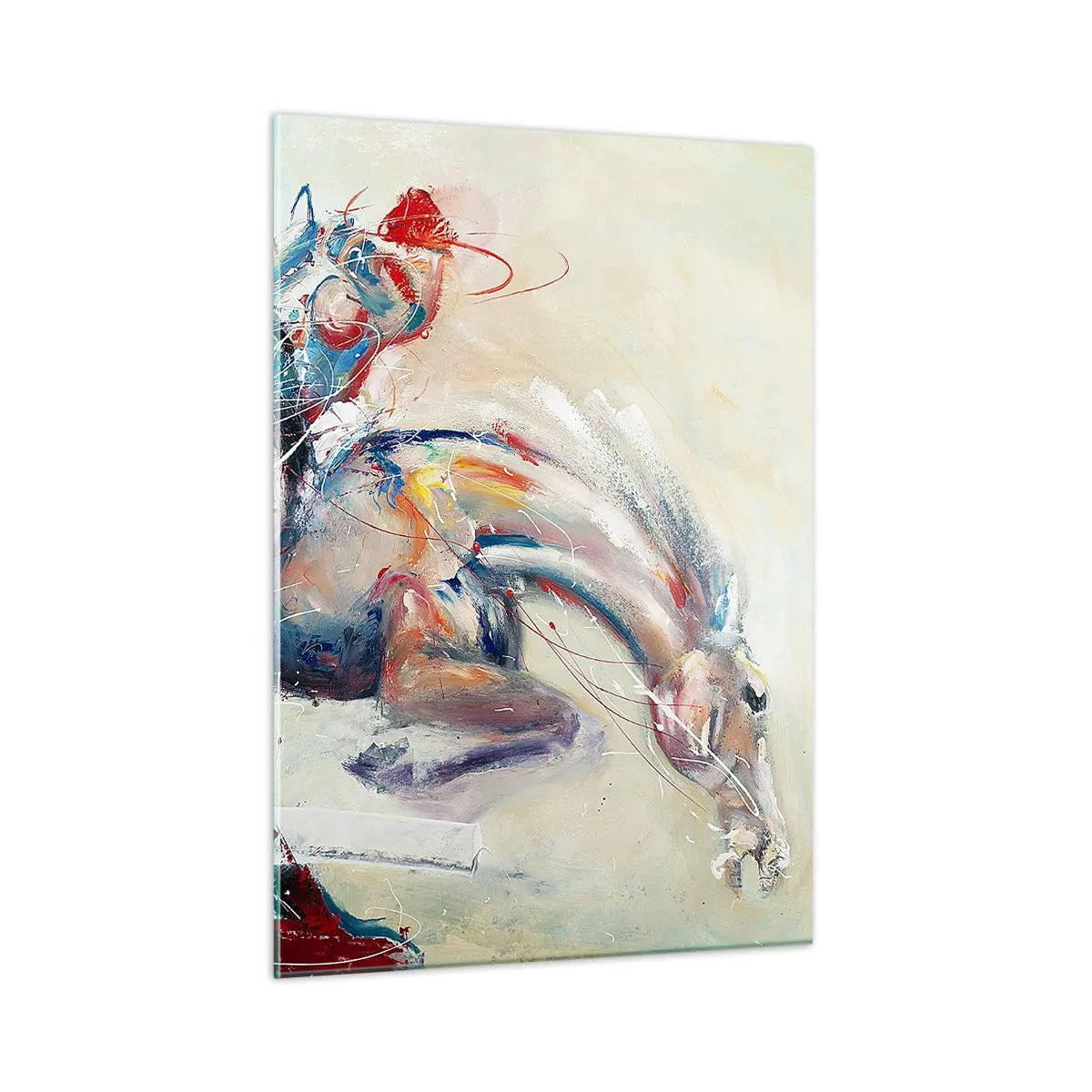 Obraz na szkle - Abstrakcyjny obraz konia w dynamicznym ruchu - 50x70cm - Trzymaj się, lecimy - Nowoczesna dekoracja ścienna do salonu, kuchni i sypialni ARTTOR