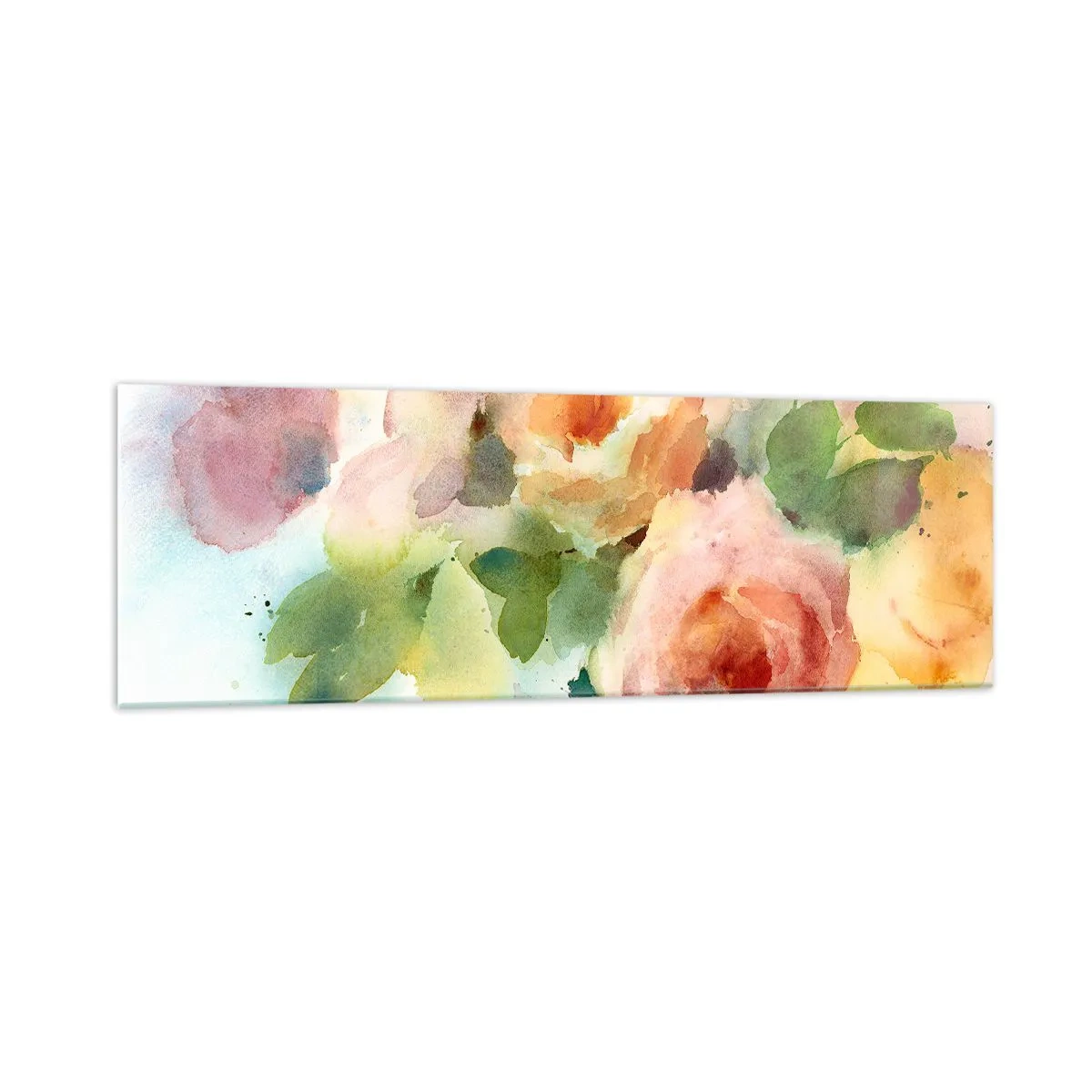 Obraz na szkle - Delikatne róże w akwarelowym stylu na jasnym tle - 160x50cm - Delikatne jak akwarela - Nowoczesna dekoracja ścienna do salonu i sypialni ARTTOR