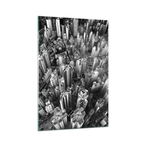 Obraz na szkle - Czarno-biały widok miasta z lotu ptaka - 70x100cm - Wciąż wyżej i wyżej - Nowoczesna dekoracja ścienna do salonu i sypialni ARTTOR