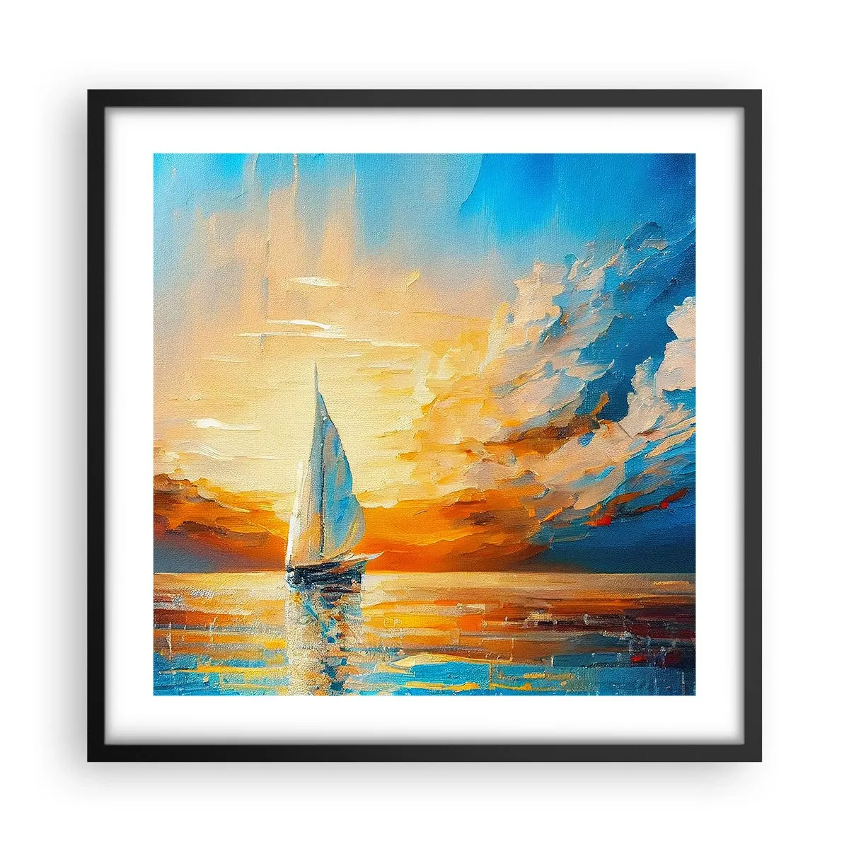 Plakat w czarnej ramie - Żegluga w złocie - 50x50 cm