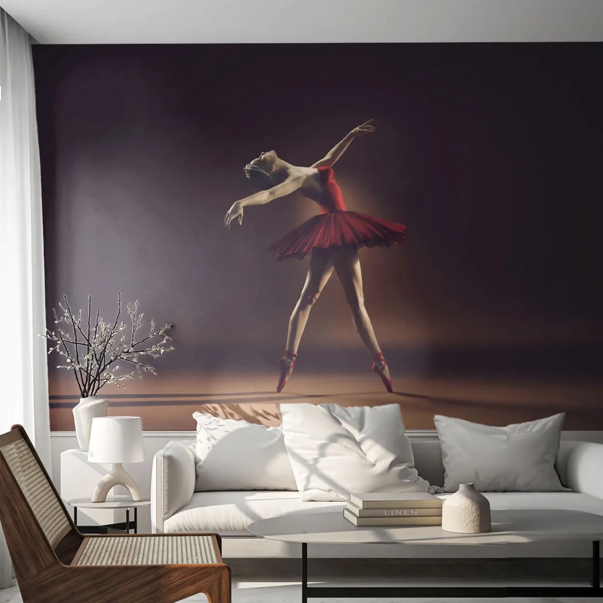 Fototapeta Premium Sand - Baletnica w czerwonej sukni - 100x70cm - Prima ballerina - Nowoczesna dekoracja ścienna do salonu, kuchni i sypialni ARTTOR