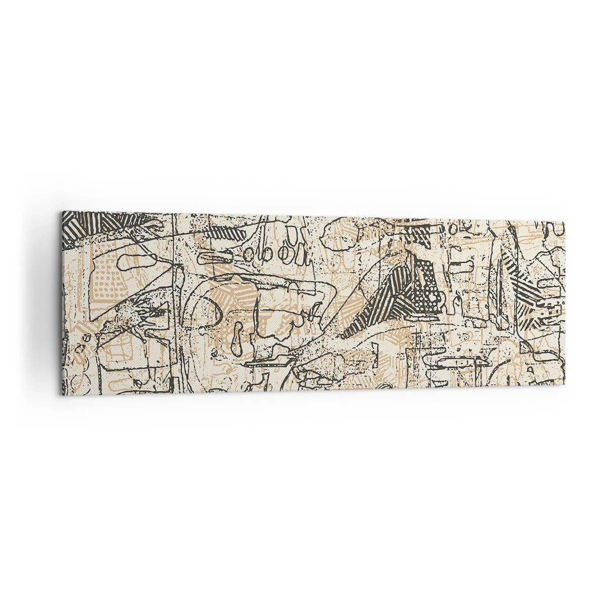 Obraz na płótnie - Abstrakcyjne wzory i linie na beżowym tle - 160x50cm - Czeka na rozszyfrowanie - Nowoczesna dekoracja ścienna do salonu i sypialni ARTTOR