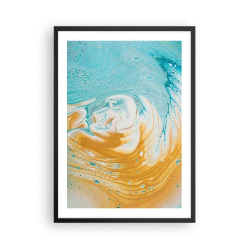 Plakat w czarnej ramie - Abstrakcyjny wir w odcieniach niebieskiego i pomarańczowego - 50x70cm - Pastelowy wir - Nowoczesna dekoracja ścienna do salonu i sypialni ARTTOR