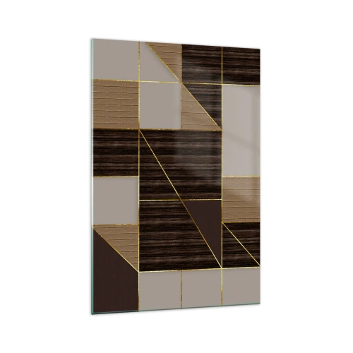 Obraz na szkle - Geometryczne wzory w odcieniach brązu ze złotymi liniami - 70x100cm - Mozaika brązów i złota - Nowoczesna dekoracja ścienna do salonu i sypialni ARTTOR