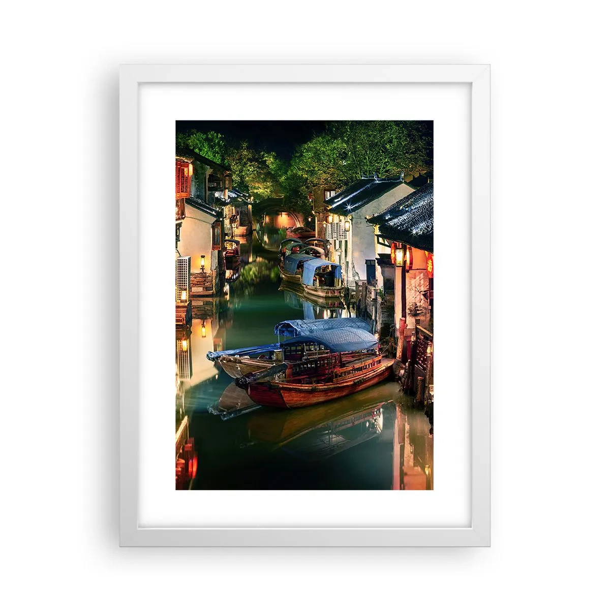Plakat w białej ramie - Wieczór na chińskiej ulicy - 30x40 cm