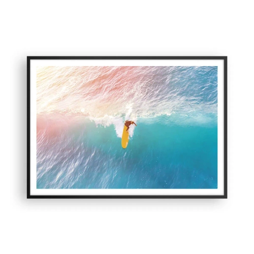 Plakat w czarnej ramie - Surfer na fali w pastelowych kolorach - 100x70cm - Oceaniczny jeździec - Nowoczesna dekoracja ścienna do salonu i sypialni ARTTOR