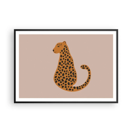 Plakat w czarnej ramie - Minimalistyczny rysunek pantery na beżowym tle - 100x70cm - Panterka to modny wzór - Nowoczesna dekoracja ścienna do salonu i sypialni ARTTOR