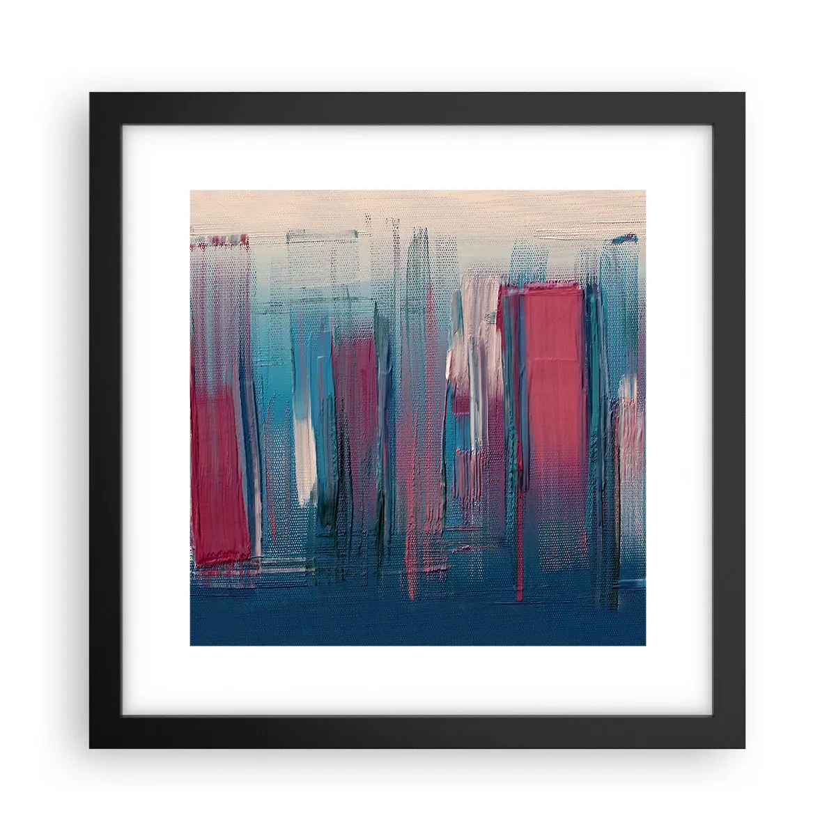 Plakat w czarnej ramie - Kompozycja wertykalna w błękicie i czerwieni - 30x30 cm
