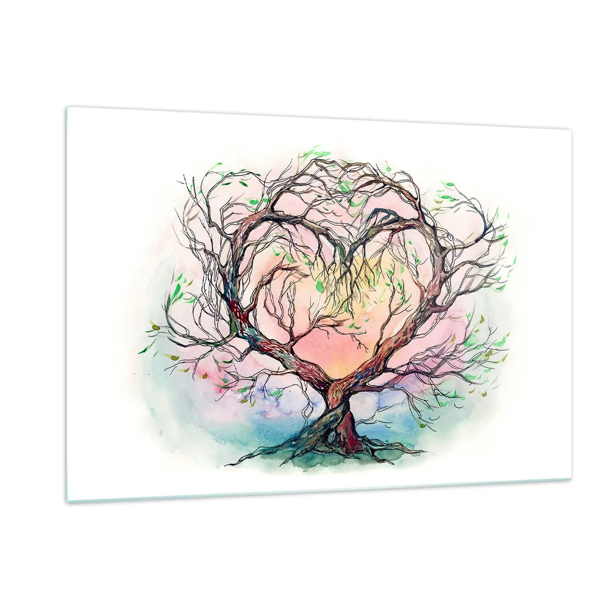 Obraz na szkle - Drzewo w kształcie serca z kolorowym, pastelowym tłem - 120x80cm - Razem przeciwko wichurom - Nowoczesna dekoracja ścienna do salonu, kuchni i sypialni ARTTOR