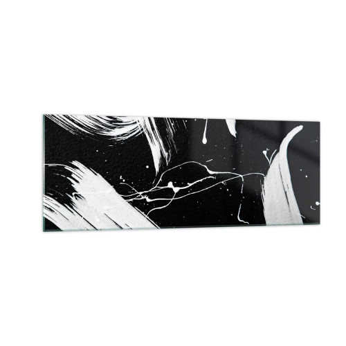 Obraz na szkle - Abstrakcyjne białe pociągnięcia na czarnym tle - 140x50cm - Przełamać mrok - Nowoczesna dekoracja ścienna do salonu i sypialni ARTTOR