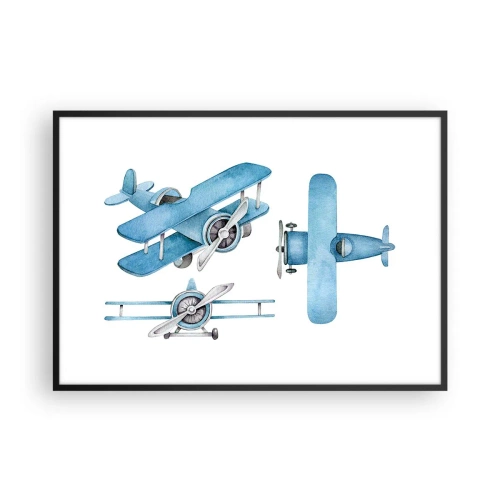 Plakat w czarnej ramie - Błękitne samoloty w stylu retro - 100x70cm - Urodzony zwycięzca - Nowoczesna dekoracja ścienna do salonu i sypialni ARTTOR