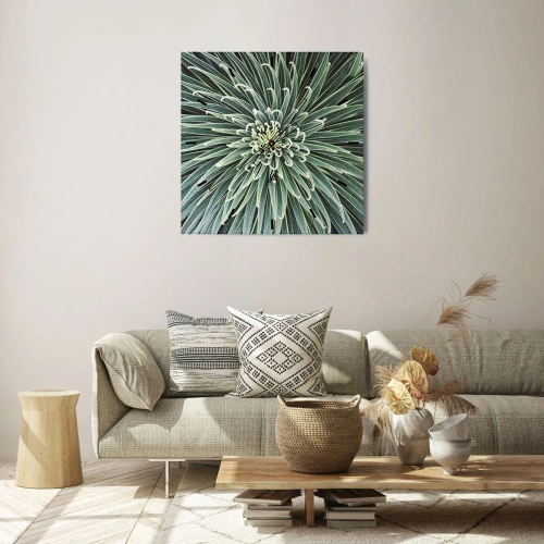 Zegar ścienny - Symetryczny układ zielonych liści przypominający gwiazdę - 30x30cm - Narodziny gwiazdy - Nowoczesna dekoracja ścienna do salonu i sypialni ARTTOR